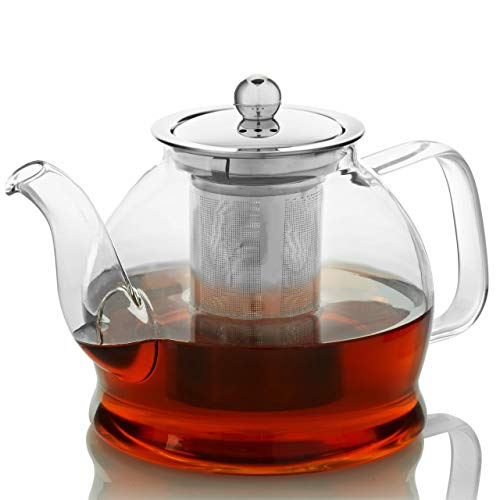 Teapot Kettle with Warmer - Tea Pot and Tea Infuser Set - Glass