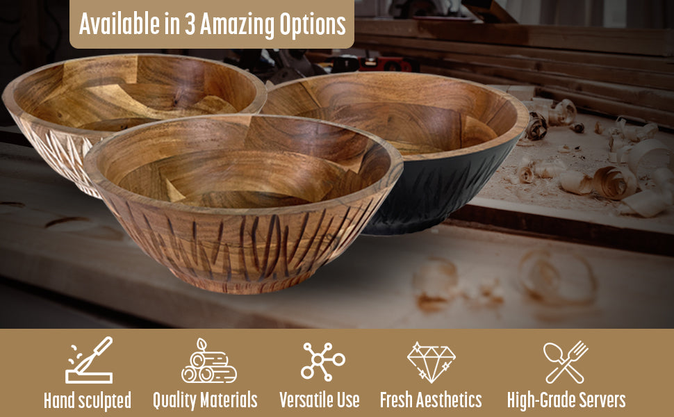 Elevate Your Dining Experience with Our Handcrafted Acacia Wood Salad Bowl Set