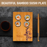 Happy Sales HSMSP-GLDBRU, Japanese Style 6 Piece Perfect Sushi Set for Two Melamine Sushi Plates Sauce Dish and Chopsticks Dinnerware Set, Gold Brush