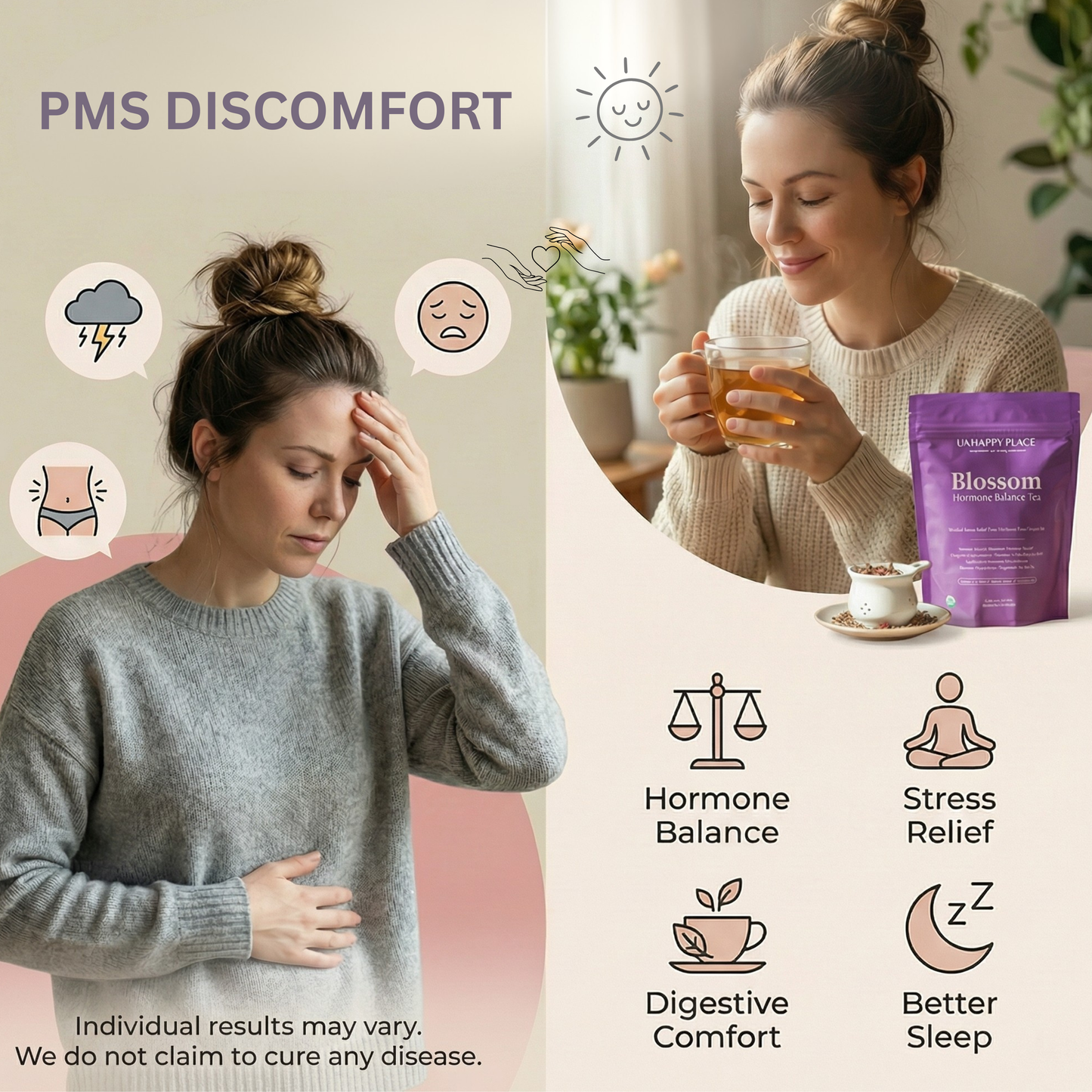 Hormone Balance Tea for Women – PMS Relief, Bloating Support, Calm Mood Herbal Tea (Caffeine-Free)