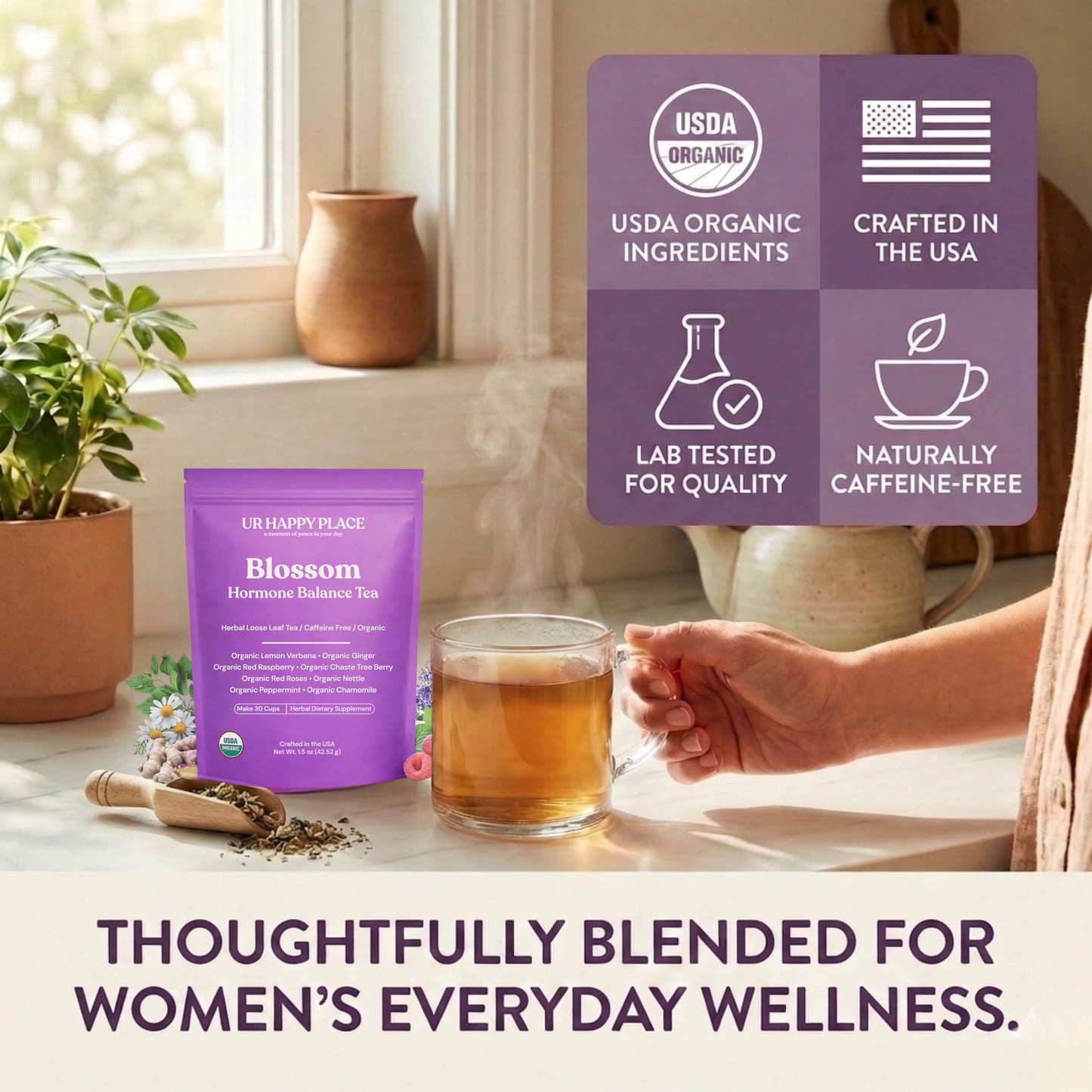 Hormone Balance Tea for Women – PMS Relief, Bloating Support, Calm Mood Herbal Tea (Caffeine-Free)