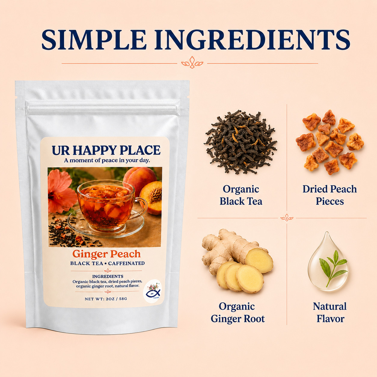 Ginger Peach Black Tea – Organic Loose Leaf Tea with Peach & Ginger