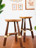 Handmade Wooden Stool with Unique Rope Detail - Ideal for Living Room & Bathroom Decor