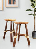 Handmade Wooden Stool with Unique Rope Detail - Ideal for Living Room & Bathroom Decor