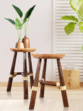 Handmade Wooden Stool with Unique Rope Detail - Ideal for Living Room & Bathroom Decor