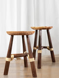 Handmade Wooden Stool with Unique Rope Detail - Ideal for Living Room & Bathroom Decor