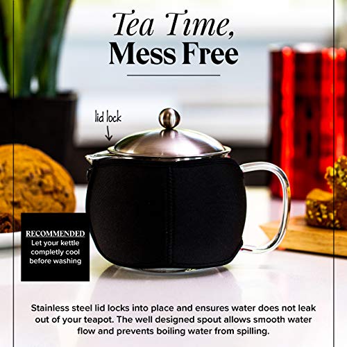 Teapot with Infuser for Loose Tea - 33oz, 4 Cup Tea Infuser, Clear Glass Tea Kettle Pot with Strainer & Warmer - Loose Leaf, Iced Tea Maker & Brewer