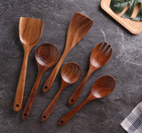 Handmade Kitchen Wooden Cooking Utensils Set - Non-stick Cooking Spoons, Spatula & Salad Fork