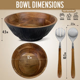 Acacia Wood Salad Bowl Set with Utensils - 12-inch- 3Colors
